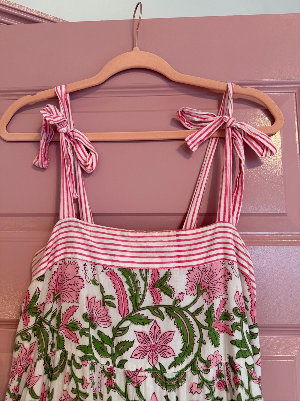 Madison Matthews Pink Floral Cotton Tie-Shoulder Sundress - Picture 4 of 7